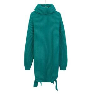 Balenciaga Womens Teal Virgin Wool Turtleneck Sweater Dress